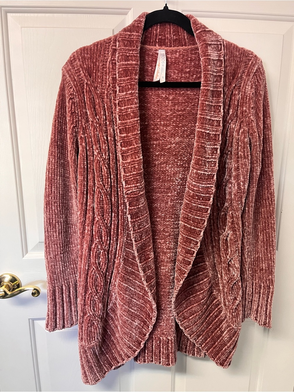 Stoosh Rose Pink Chenille Cable Shawl Collar Cardigan